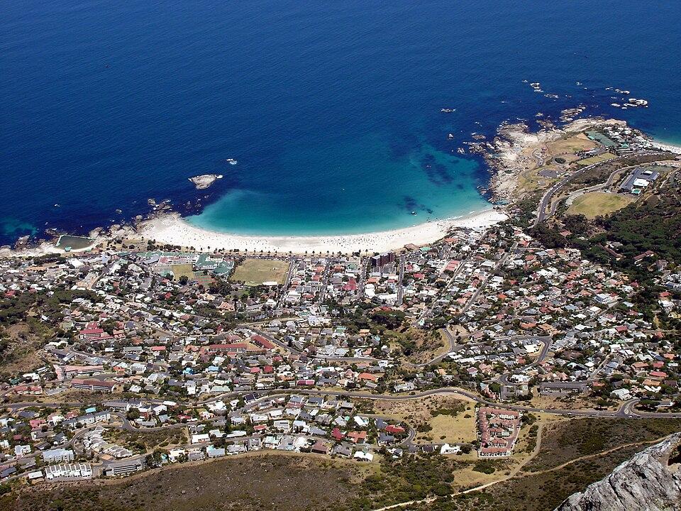 Camps Bay beach and neighbourhood below Table Mountain
